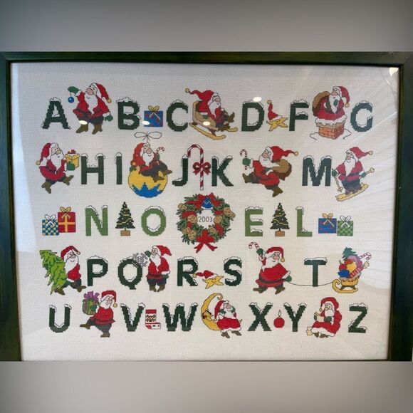 Christmas alphabet needlepoint frame || Christmas themed wall art || 2001’ Circa - Picture 9 of 10